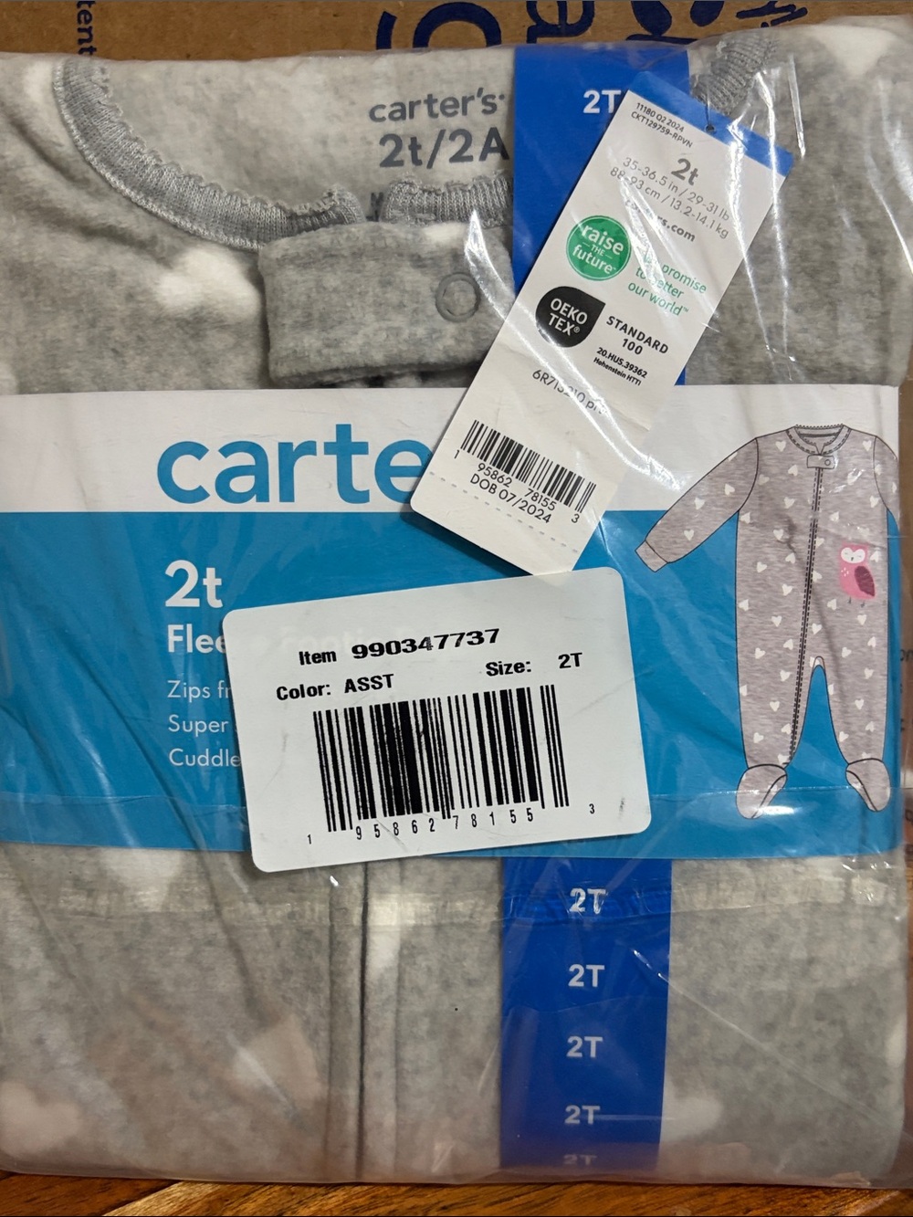 Carter's Gray Heart Fleece 2T Zip Front Sleep Sack
